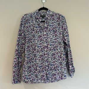 Express Men Dress Shirt - Floral, blues, purples, and white background
